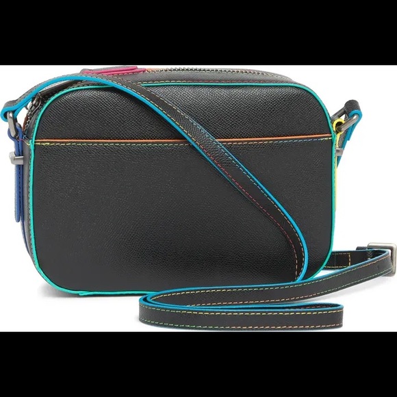 KURT GEIGER LONDON Richmond Black Leather Crossbody Bag with Rainbow Stitching - Picture 6 of 6